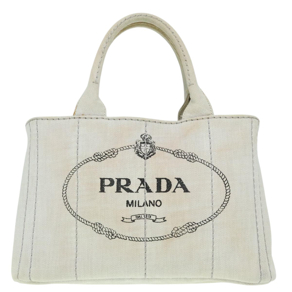 PRADA Canapa PM Hand Bag Canvas 2way Gray Gold Auth ki5017