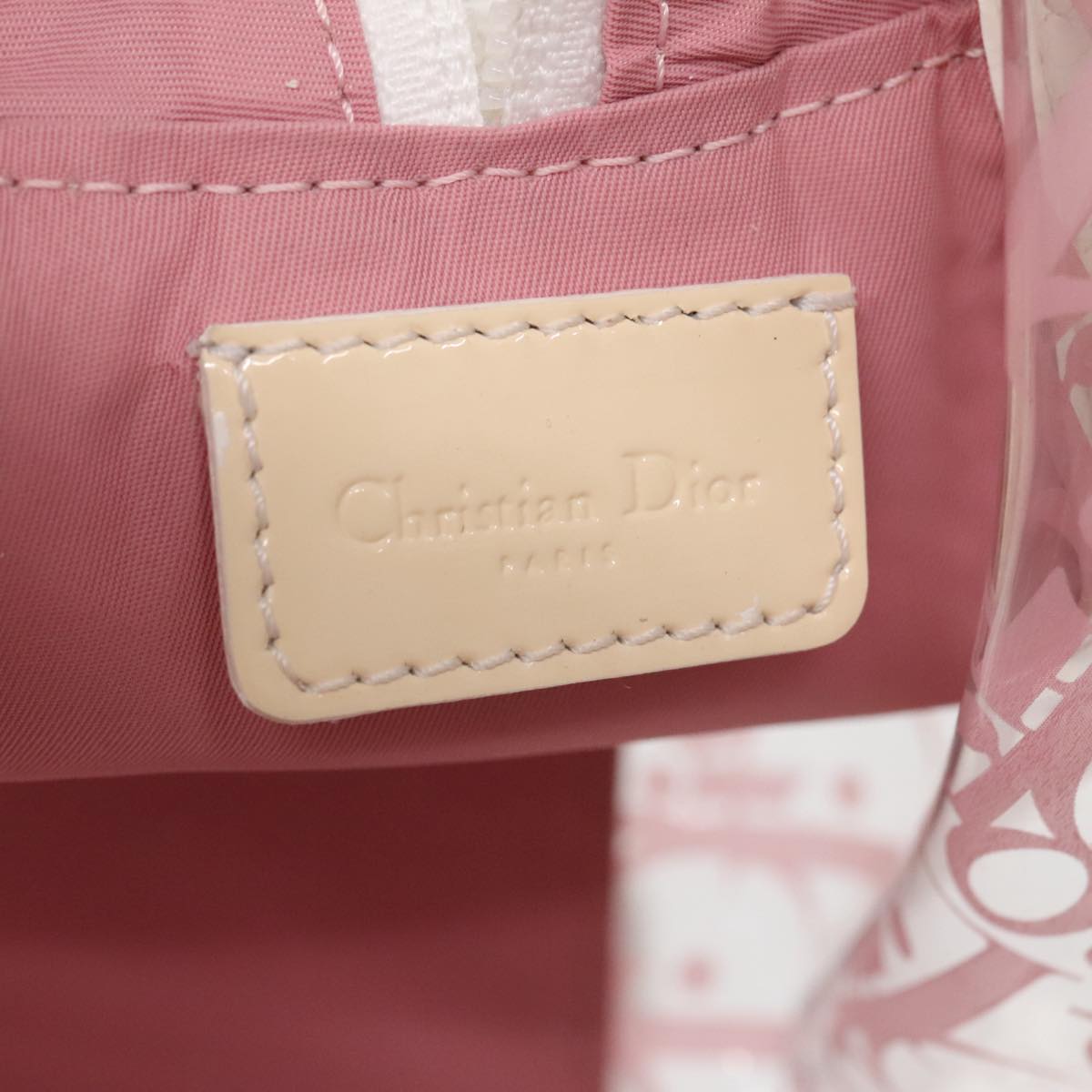 Christian Dior Trotter Canvas Shoulder Bag Clear Pink Silver Auth ki5020