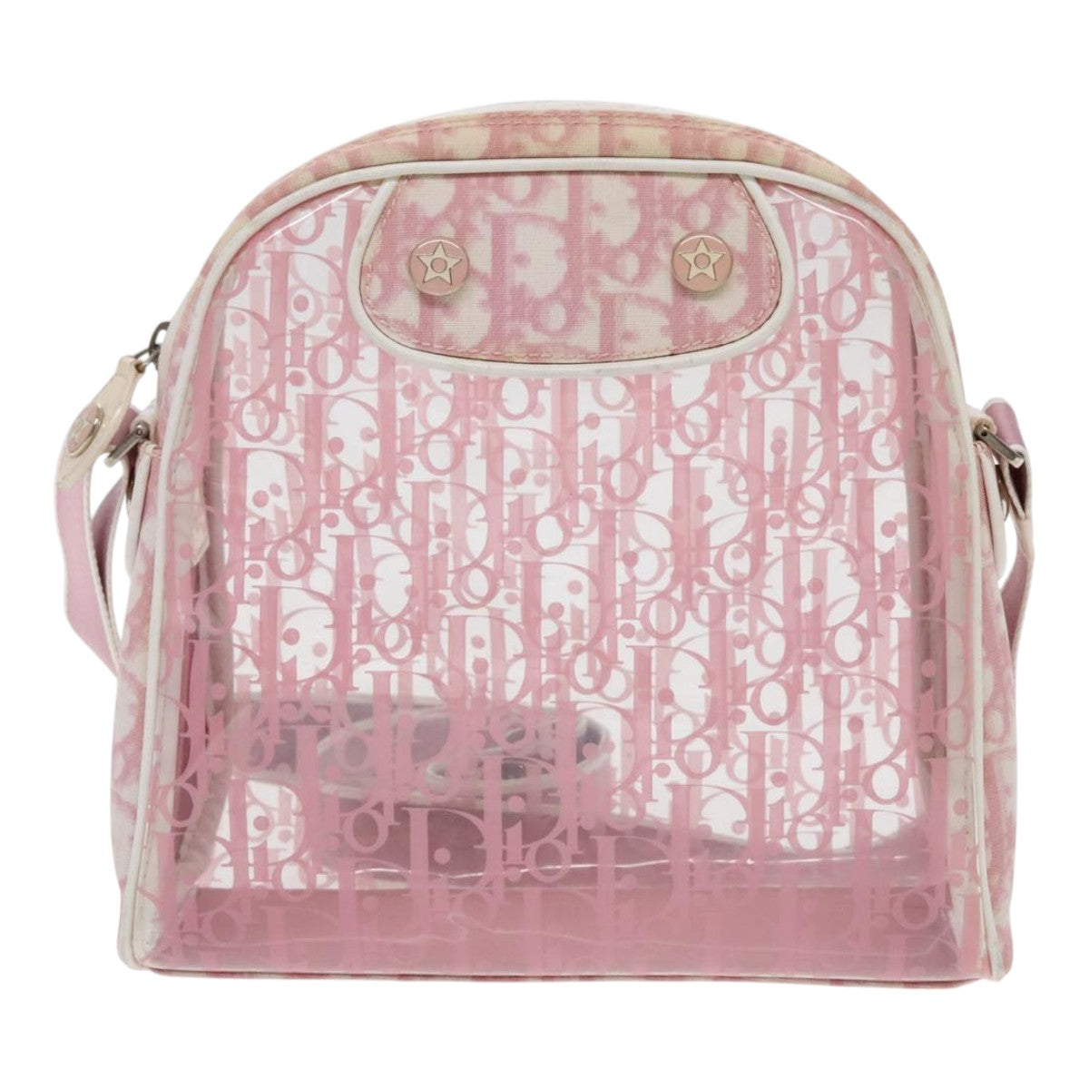 Christian Dior Trotter Canvas Shoulder Bag Clear Pink Silver Auth ki5020 - 0