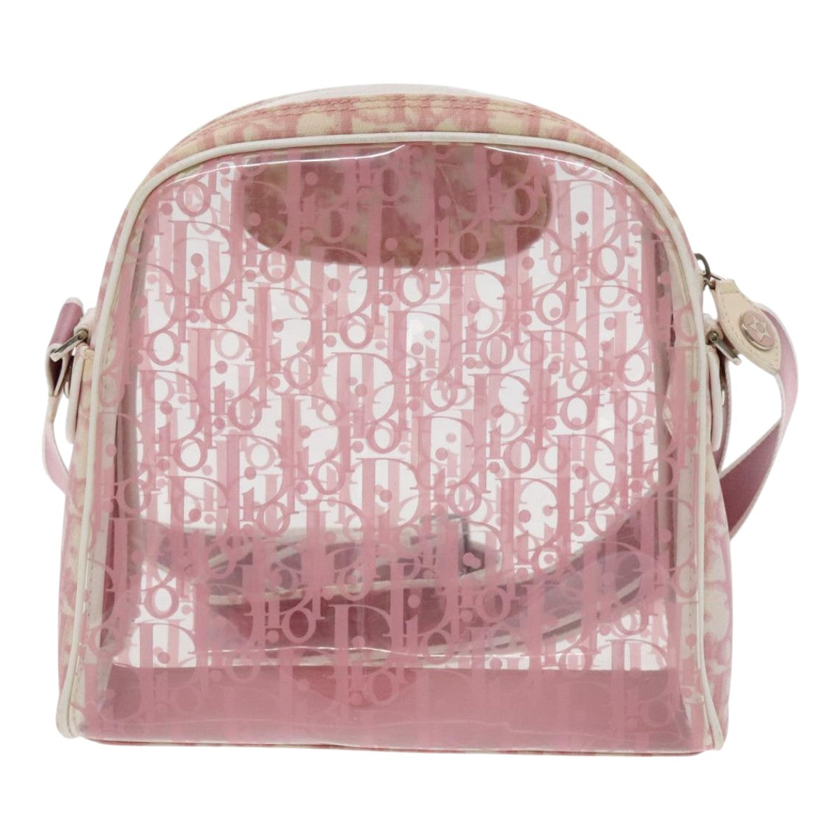 Christian Dior Trotter Canvas Shoulder Bag Clear Pink Silver Auth ki5020