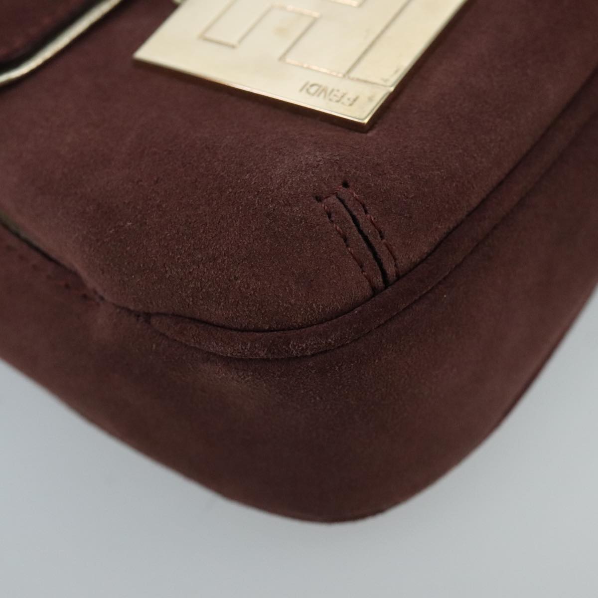 FENDI Zucchino Canvas Hand Bag Suede Beige Bordeaux Auth ki5026