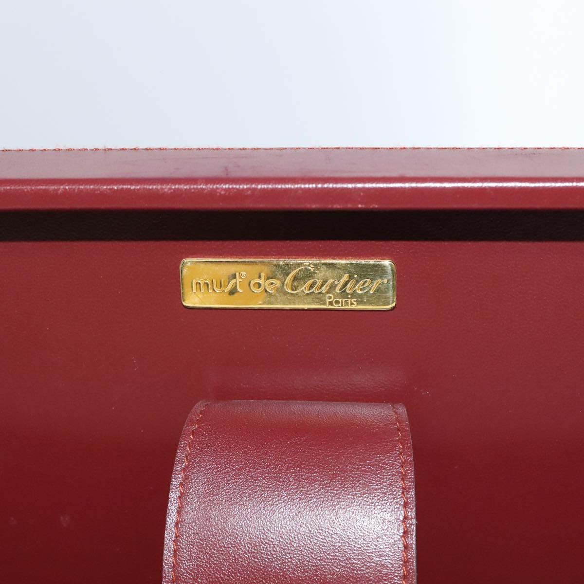 CARTIER Attache Case Leather Bordeaux Gold Auth ki5028