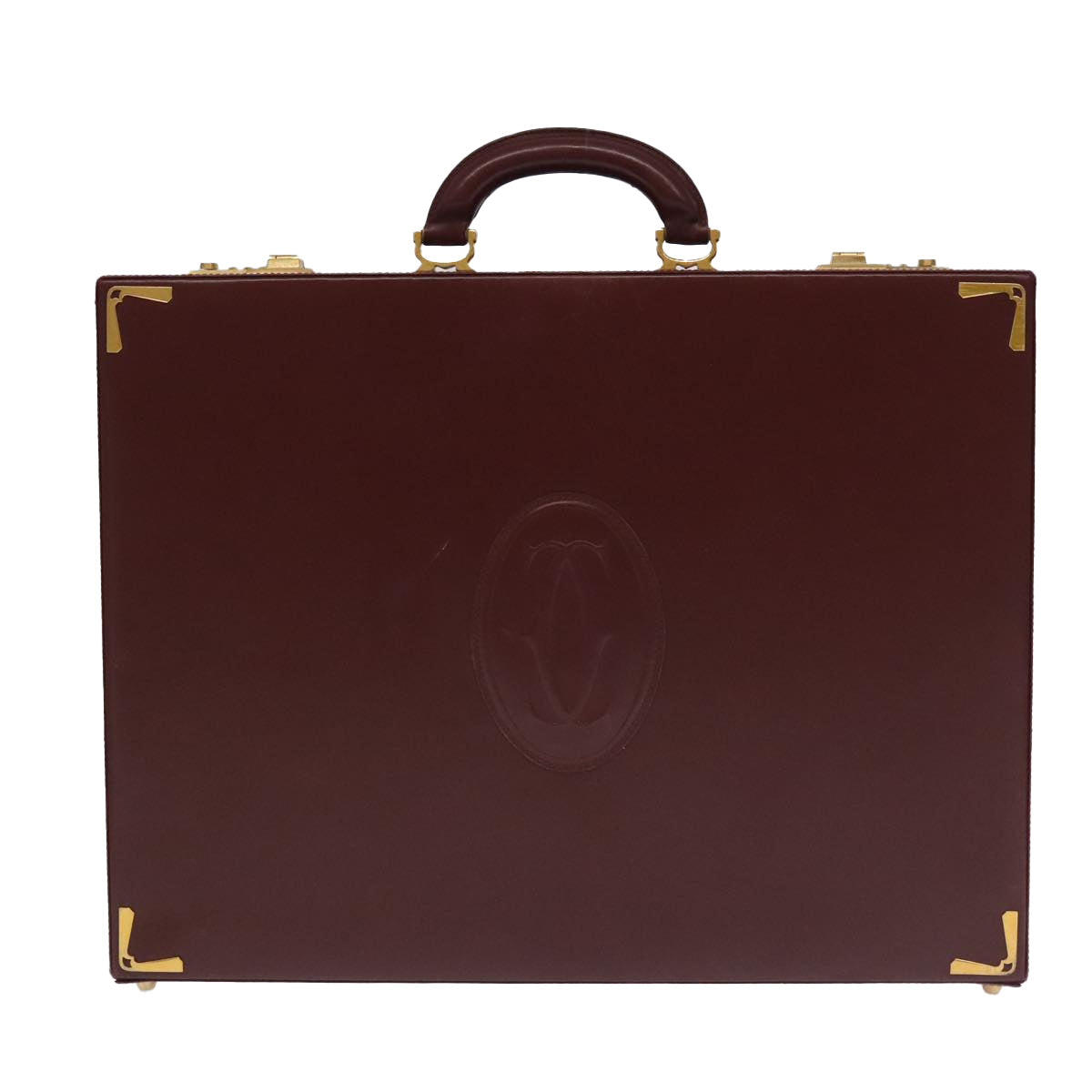 CARTIER Attache Case Leather Bordeaux Gold Auth ki5028 - 0