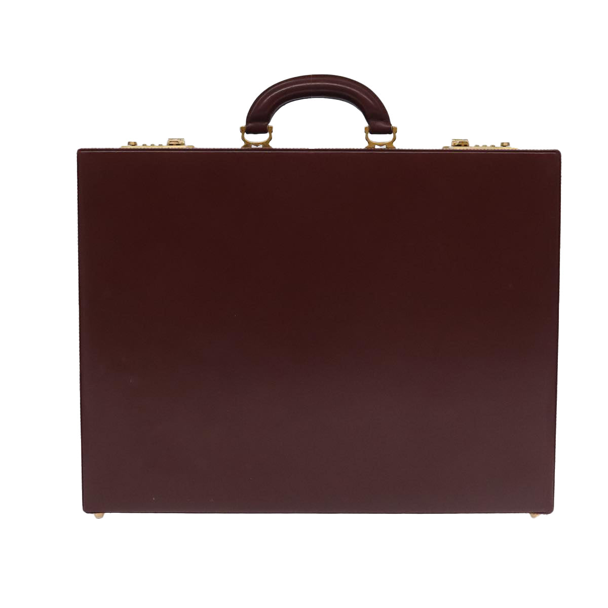 CARTIER Attache Case Leather Bordeaux Gold Auth ki5028