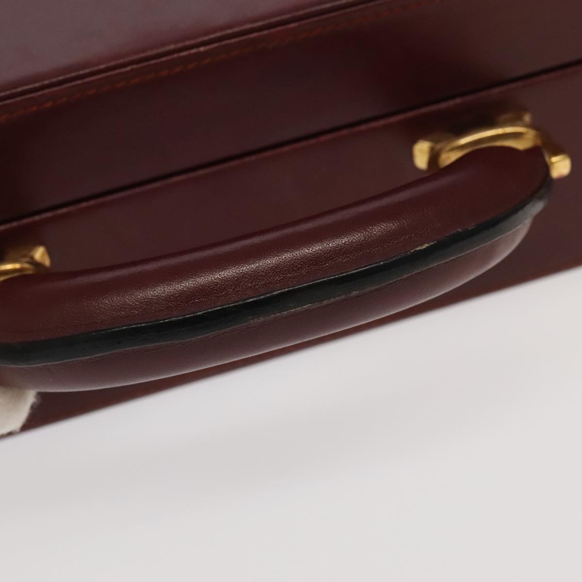 CARTIER Attache Case Leather Bordeaux Gold Auth ki5028