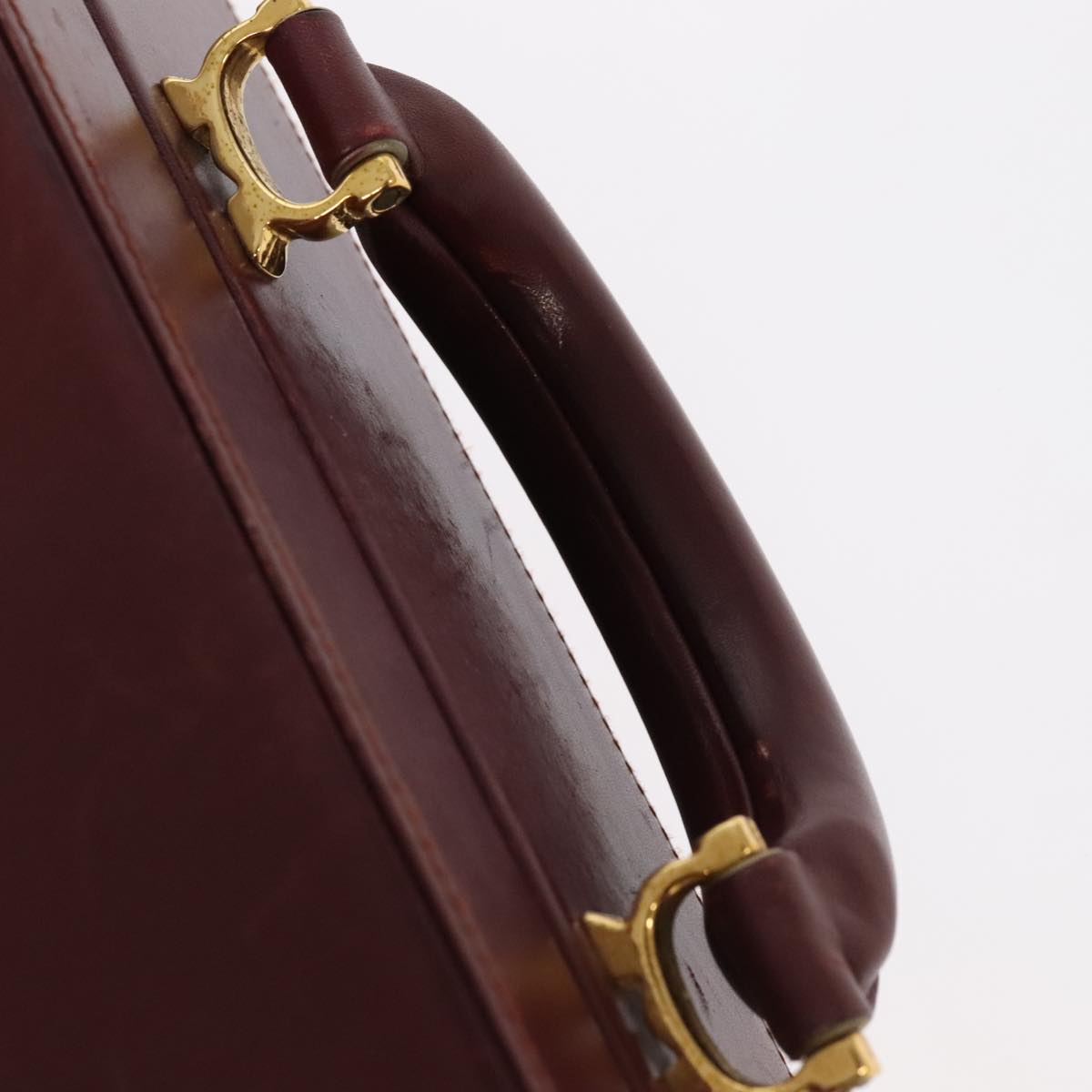 CARTIER Attache Case Leather Bordeaux Gold Auth ki5028