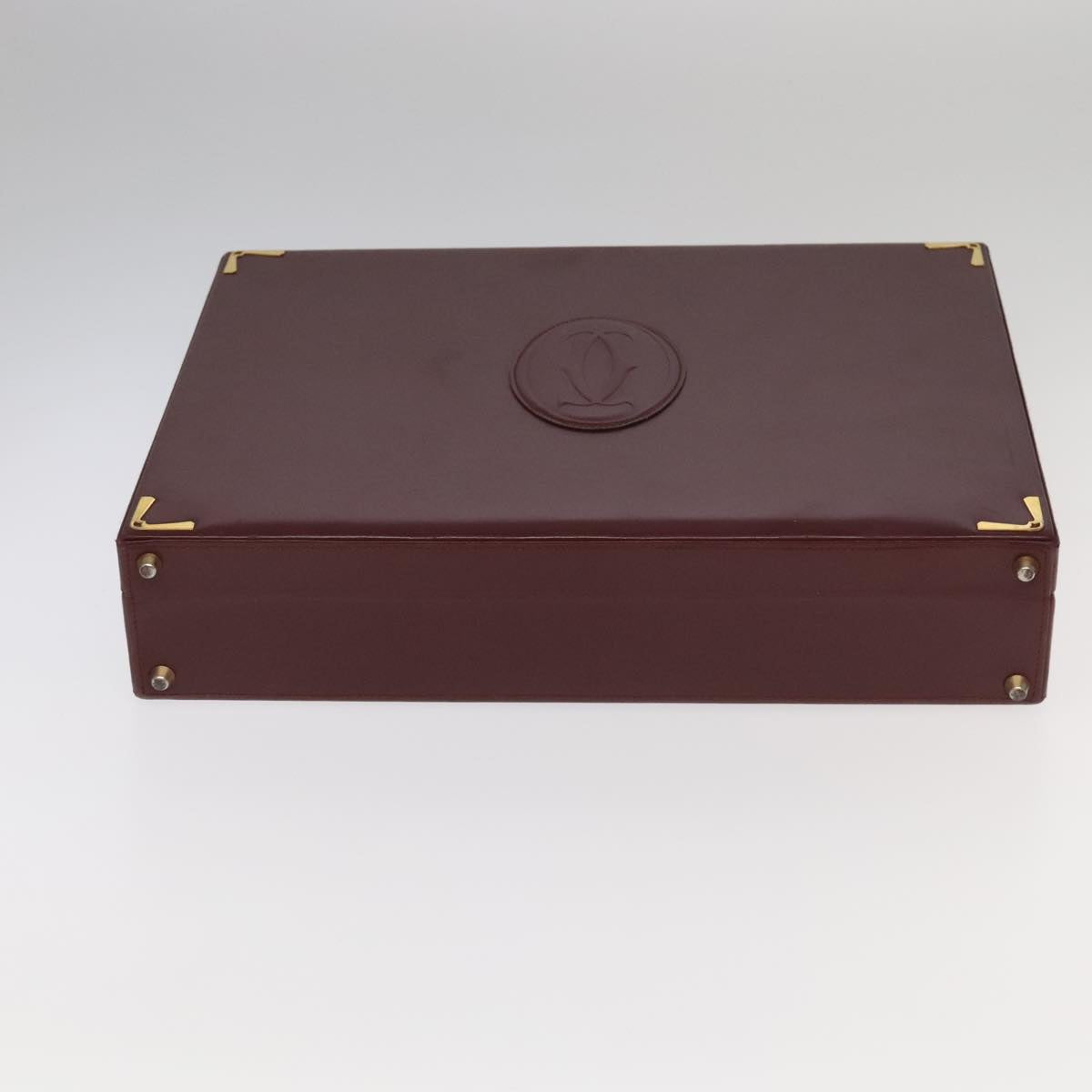 CARTIER Attache Case Leather Bordeaux Gold Auth ki5028