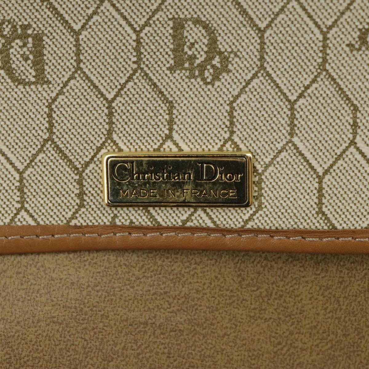 Christian Dior Honeycomb Canvas Shoulder Bag PVC Leather Beige Gold Auth ki5029