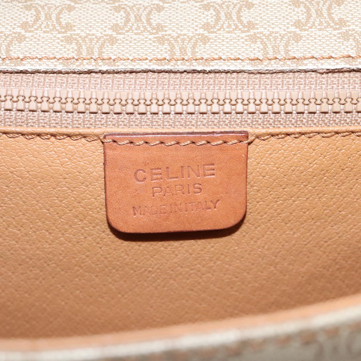 CELINE Macadam Canvas Shoulder Bag Beige Gold Auth ki5030