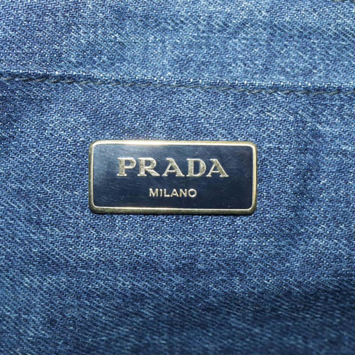 PRADA Canapa MM Hand Bag Denim 2way Blue Gold Auth ki5033