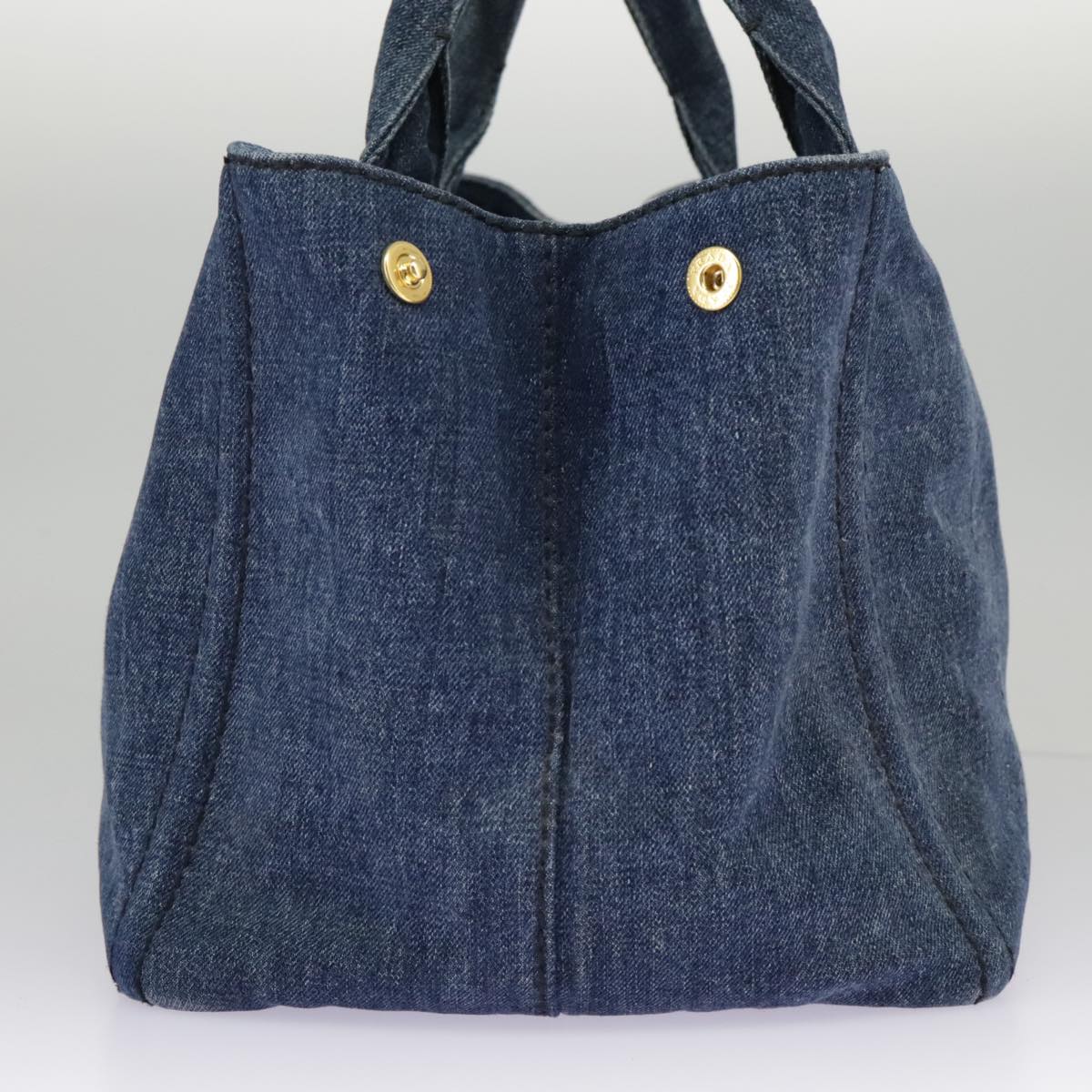 PRADA Canapa MM Hand Bag Denim 2way Blue Gold Auth ki5033