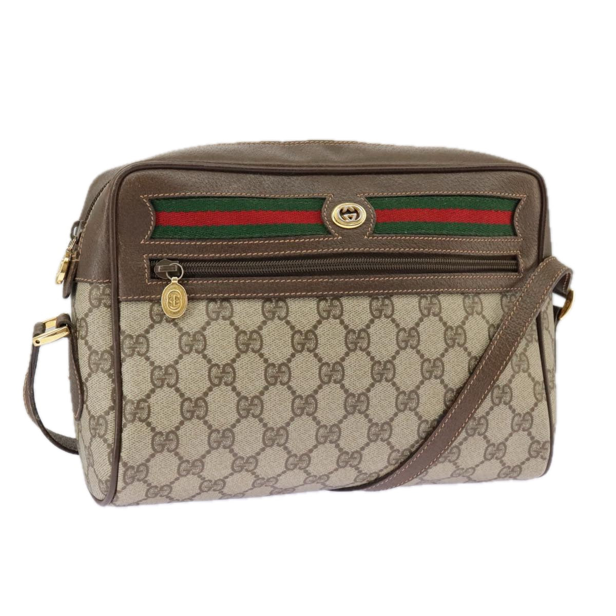 GUCCI GG Supreme Web Sherry Line Shoulder Bag PVC Beige 56 02 088 Auth ki5034