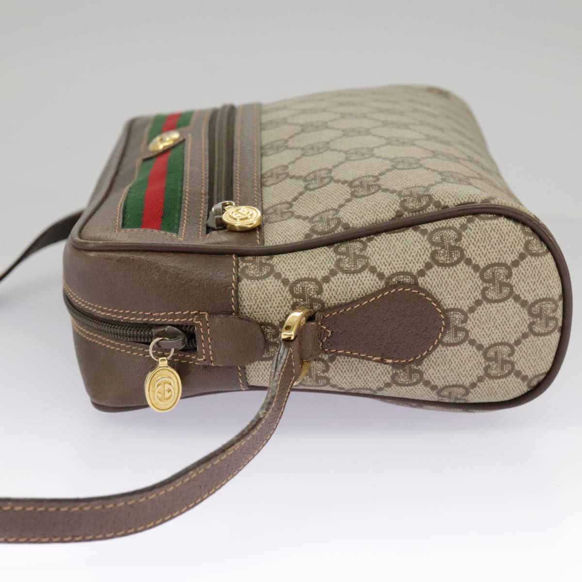 GUCCI GG Supreme Web Sherry Line Shoulder Bag PVC Beige 56 02 088 Auth ki5034