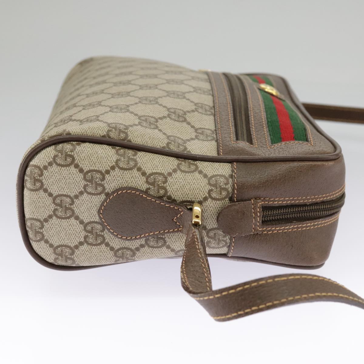 GUCCI GG Supreme Web Sherry Line Shoulder Bag PVC Beige 56 02 088 Auth ki5034