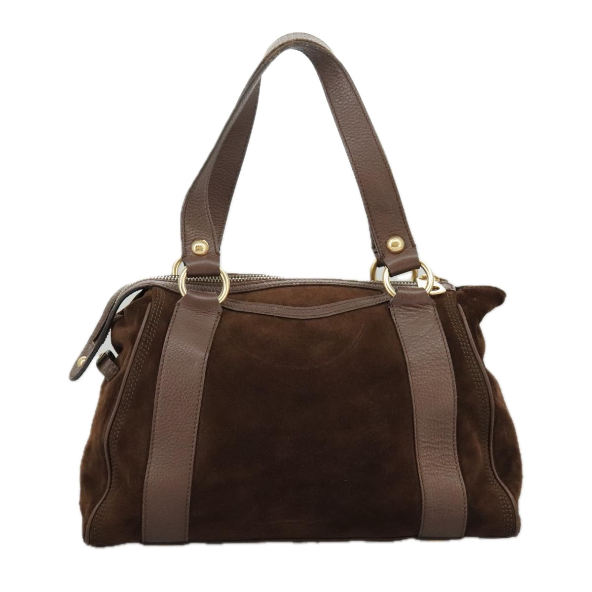 CELINE Hand Bag Suede Brown Gold Auth ki5035 - 0