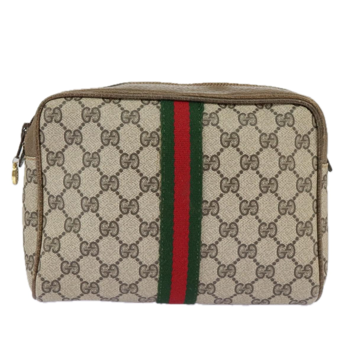 GUCCI GG Supreme Web Sherry Line Clutch Bag PVC Beige Red 27 004 998 Auth ki5038