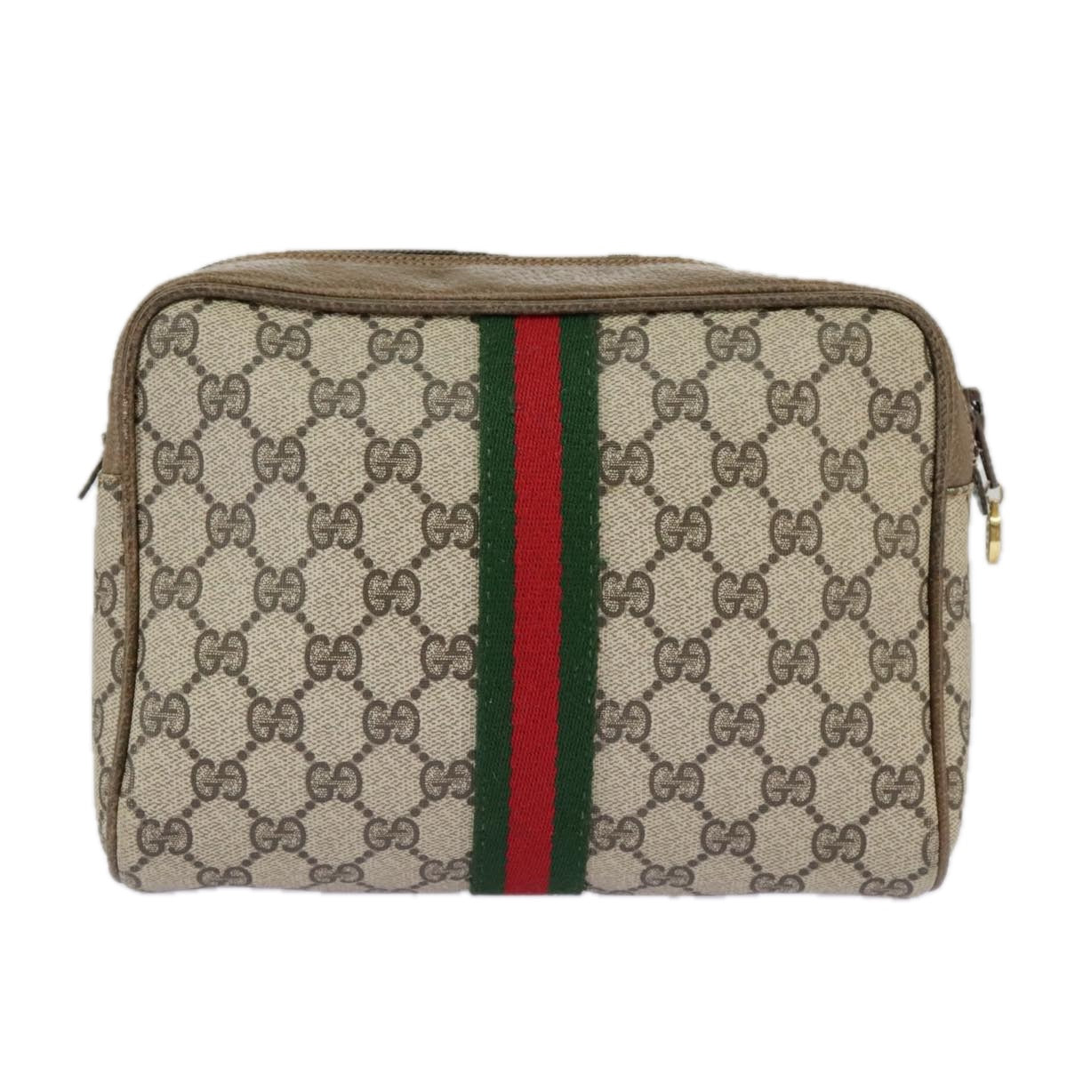 GUCCI GG Supreme Web Sherry Line Clutch Bag PVC Beige Red 27 004 998 Auth ki5038 - 0