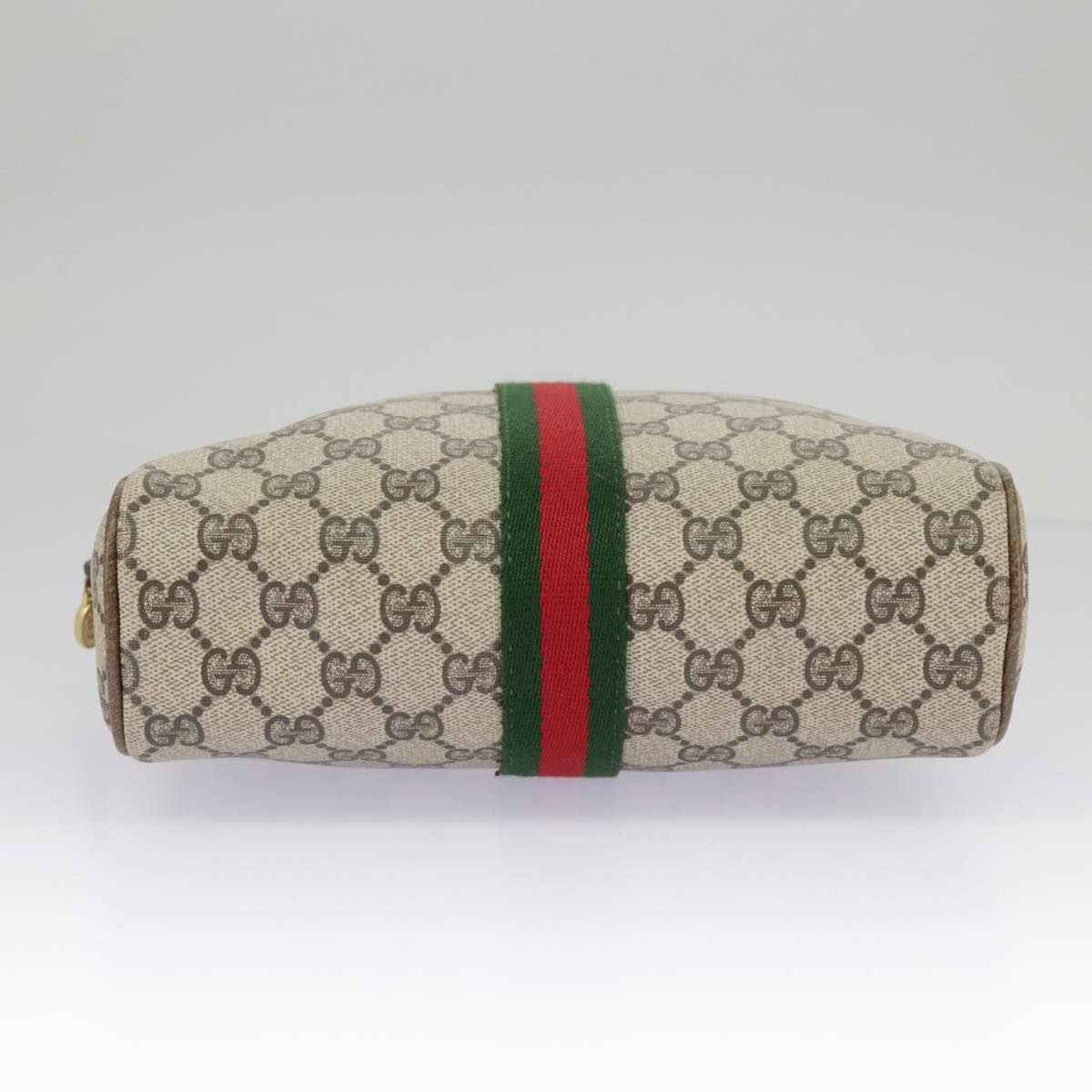 GUCCI GG Supreme Web Sherry Line Clutch Bag PVC Beige Red 27 004 998 Auth ki5038