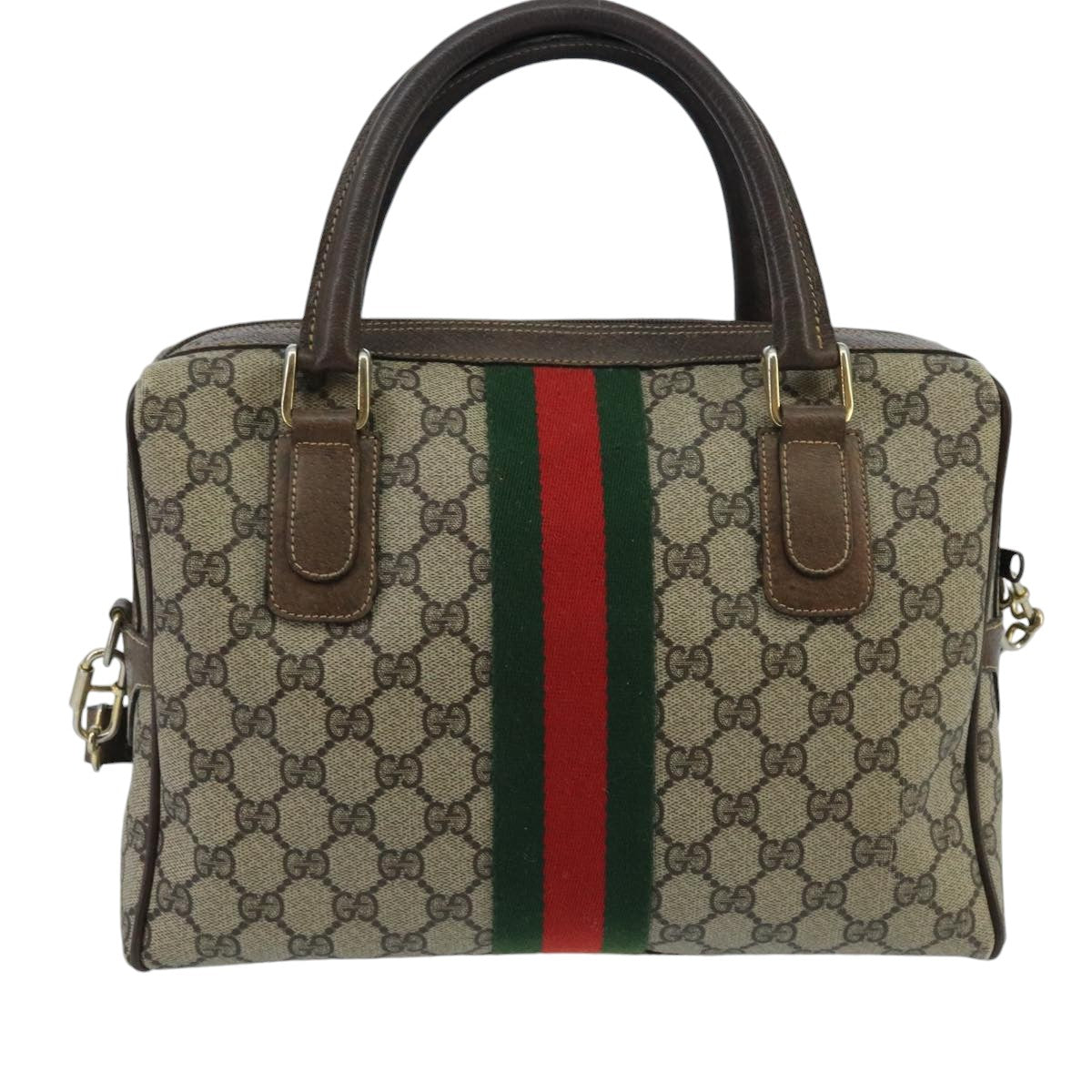 GUCCI GG Supreme Web Sherry Line Bag PVC 2way Beige 378 002 3839 Auth ki5039 - 0