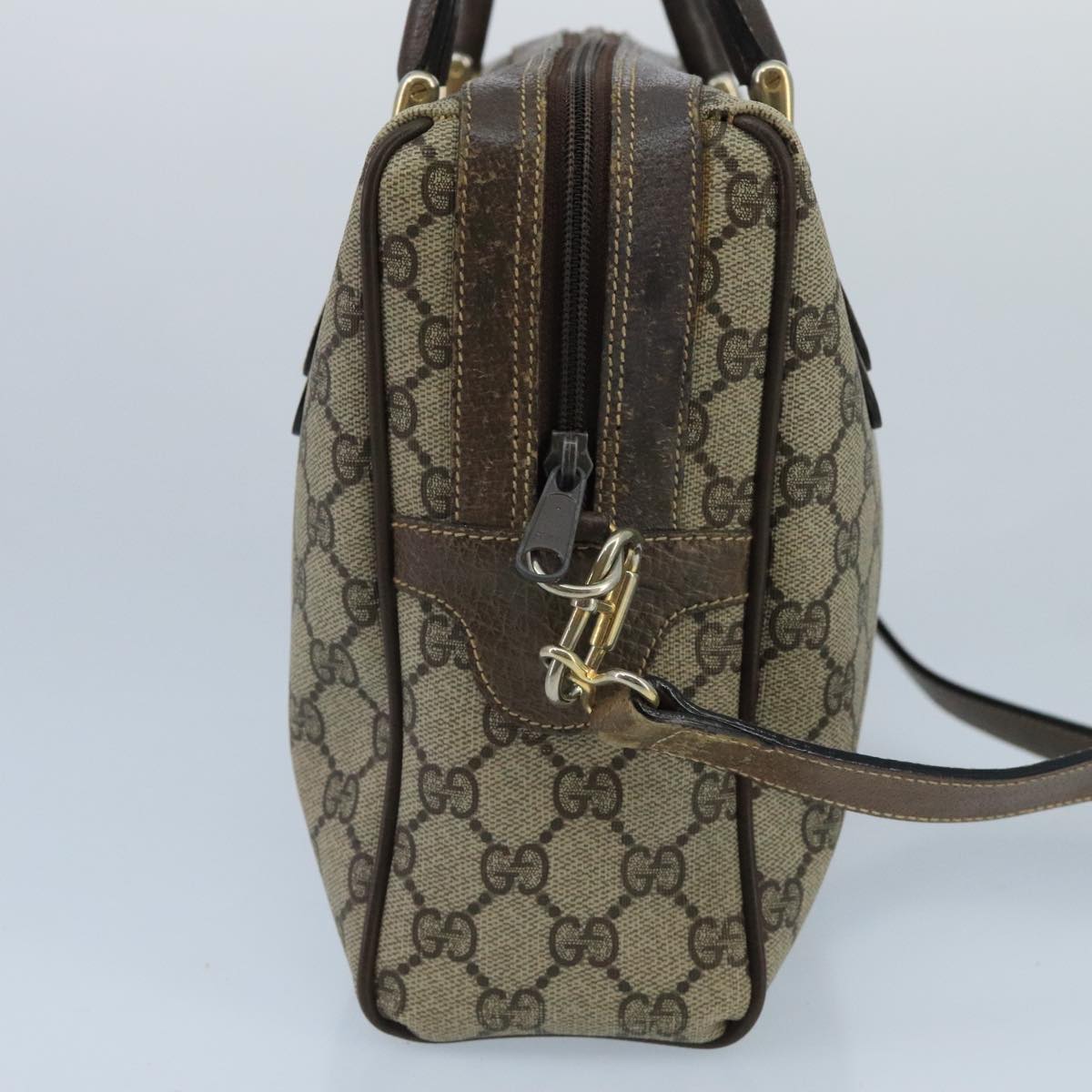 GUCCI GG Supreme Web Sherry Line Bag PVC 2way Beige 378 002 3839 Auth ki5039