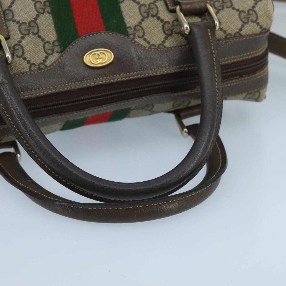 GUCCI GG Supreme Web Sherry Line Bag PVC 2way Beige 378 002 3839 Auth ki5039