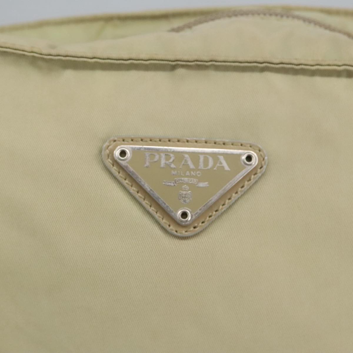 PRADA Shoulder Bag Nylon Beige Silver Auth ki5041