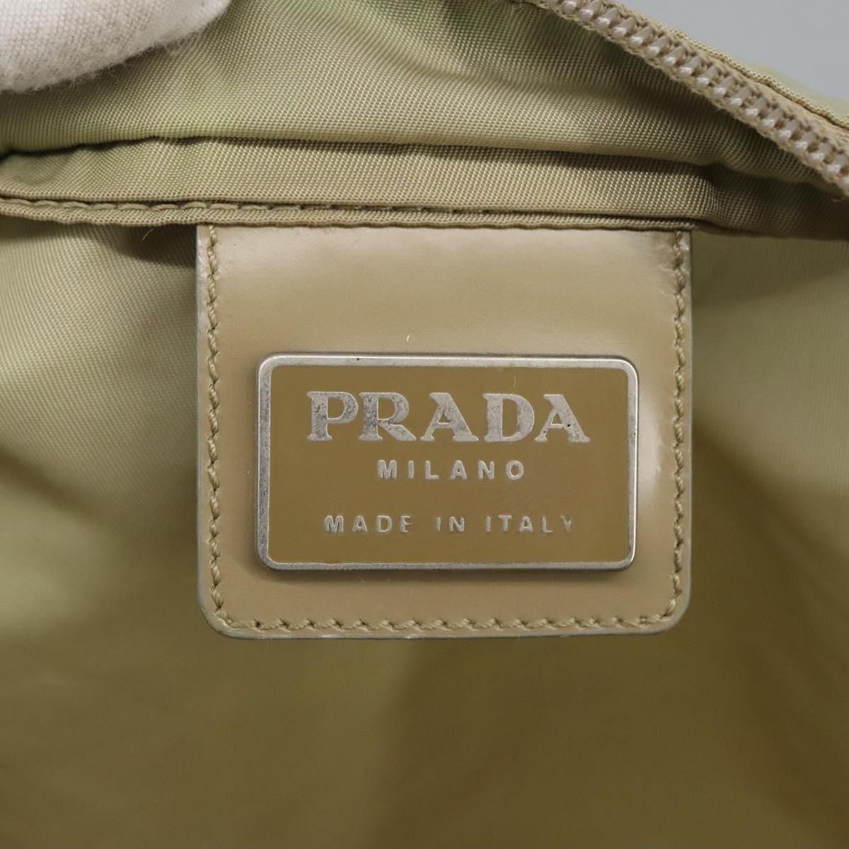 PRADA Shoulder Bag Nylon Beige Silver Auth ki5041