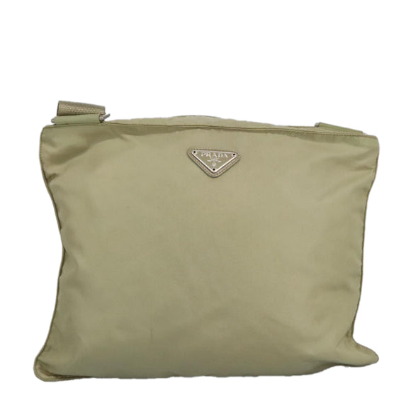 PRADA Shoulder Bag Nylon Beige Silver Auth ki5041