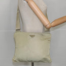 PRADA Shoulder Bag Nylon Beige Silver Auth ki5041-21