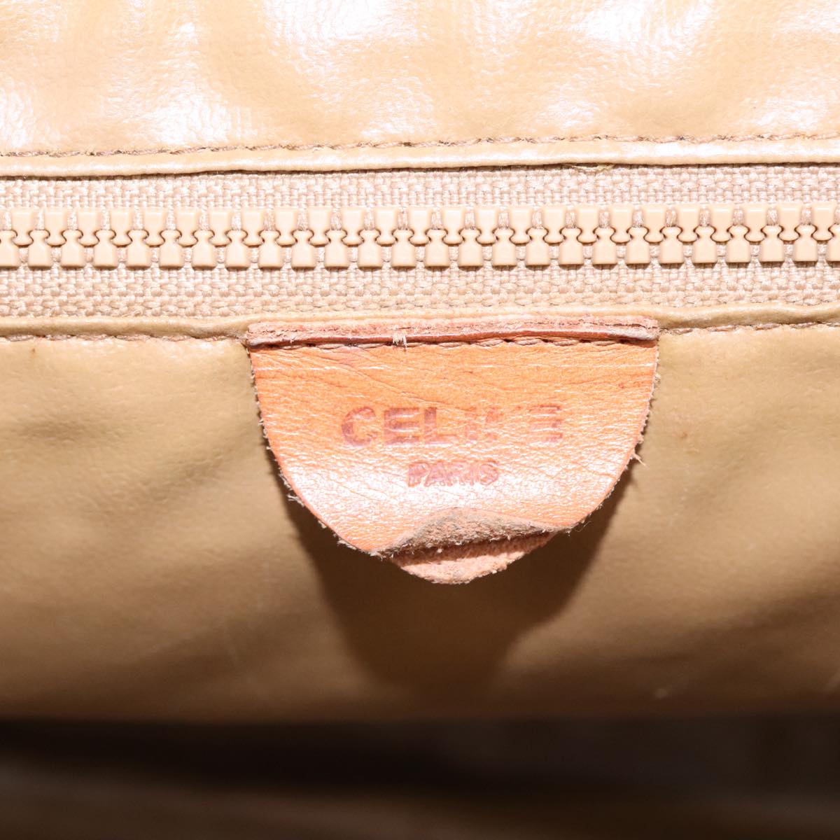 CELINE Macadam Canvas Hand Bag Beige Gold Auth ki5042