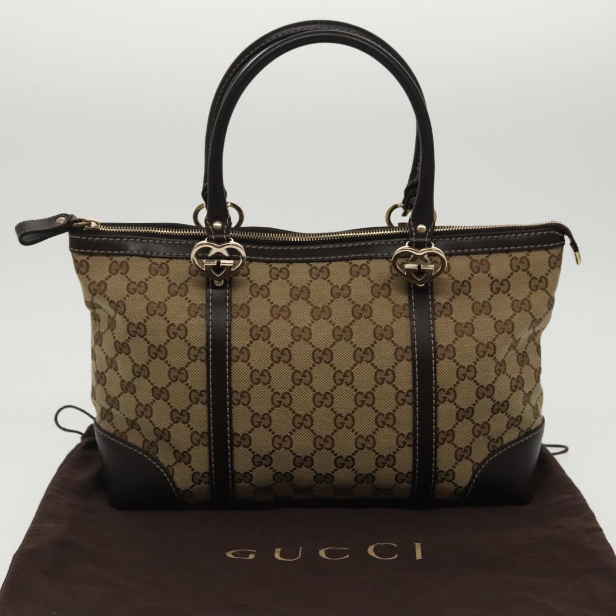 GUCCI GG Canvas Lovely Tote Bag Beige Gold 257069 Auth ki5044