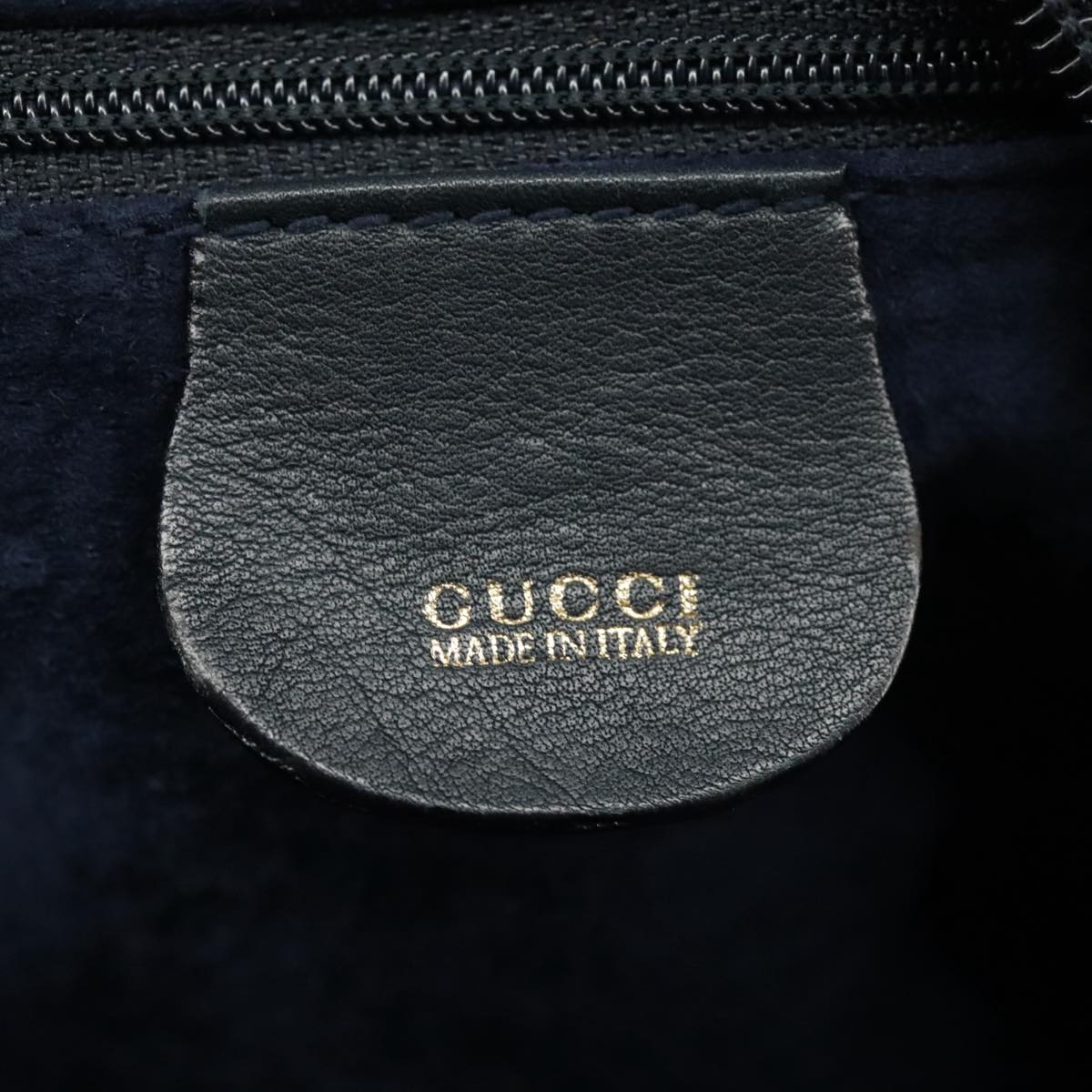 GUCCI Mini Boston Bag Leather Navy Gold Auth ki5045