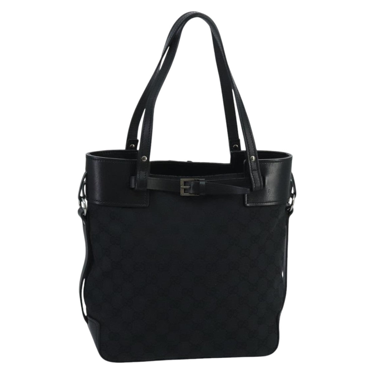 GUCCI GG Canvas Tote Bag Black Silver 107757 Auth ki5048