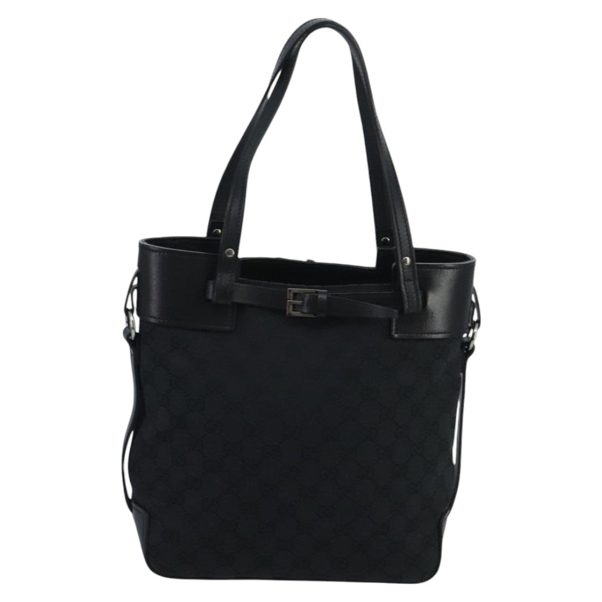 GUCCI GG Canvas Tote Bag Black Silver 107757 Auth ki5048