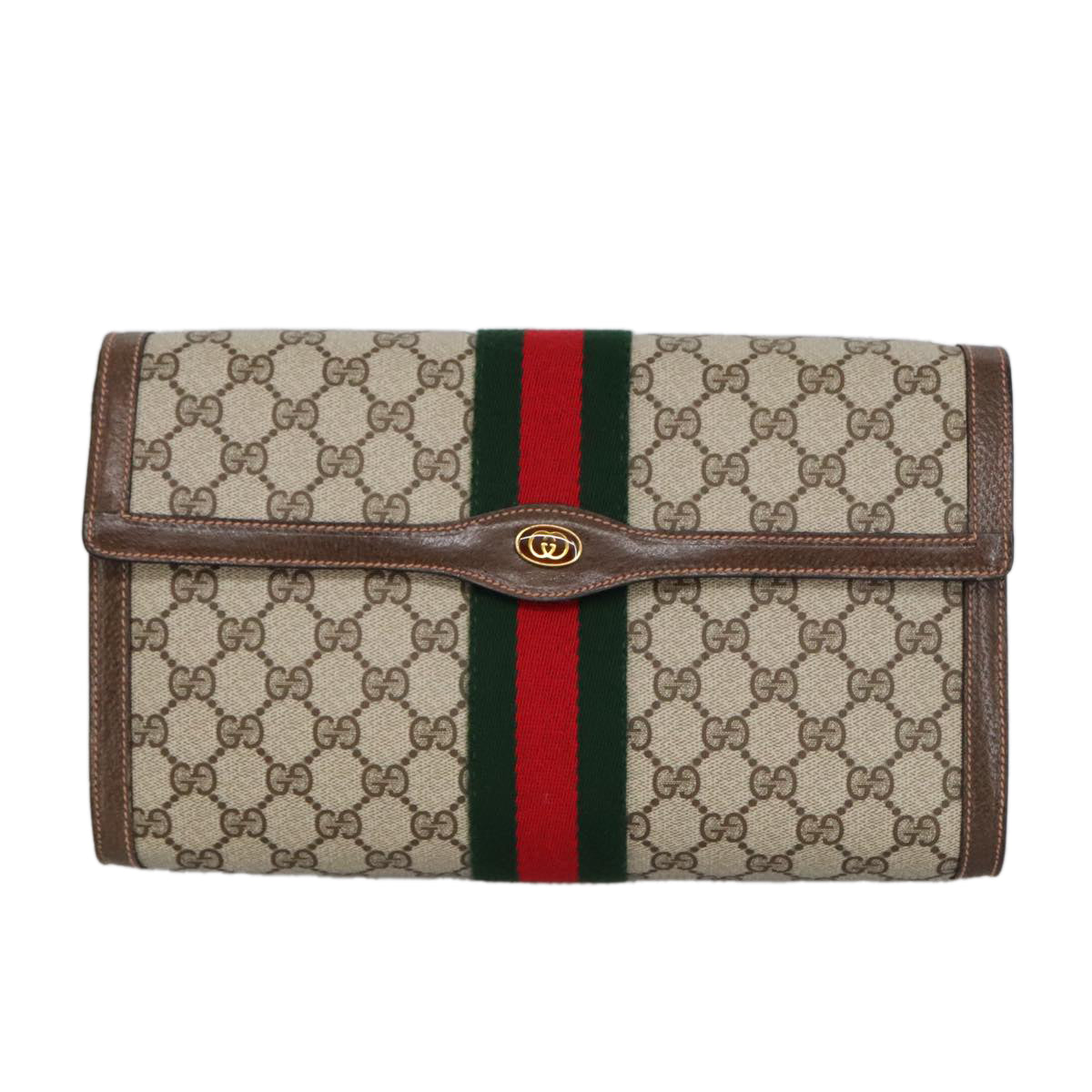 GUCCI GG Supreme Web Sherry Line Clutch Bag PVC Beige Red 89 01 007 Auth ki5050 - 0