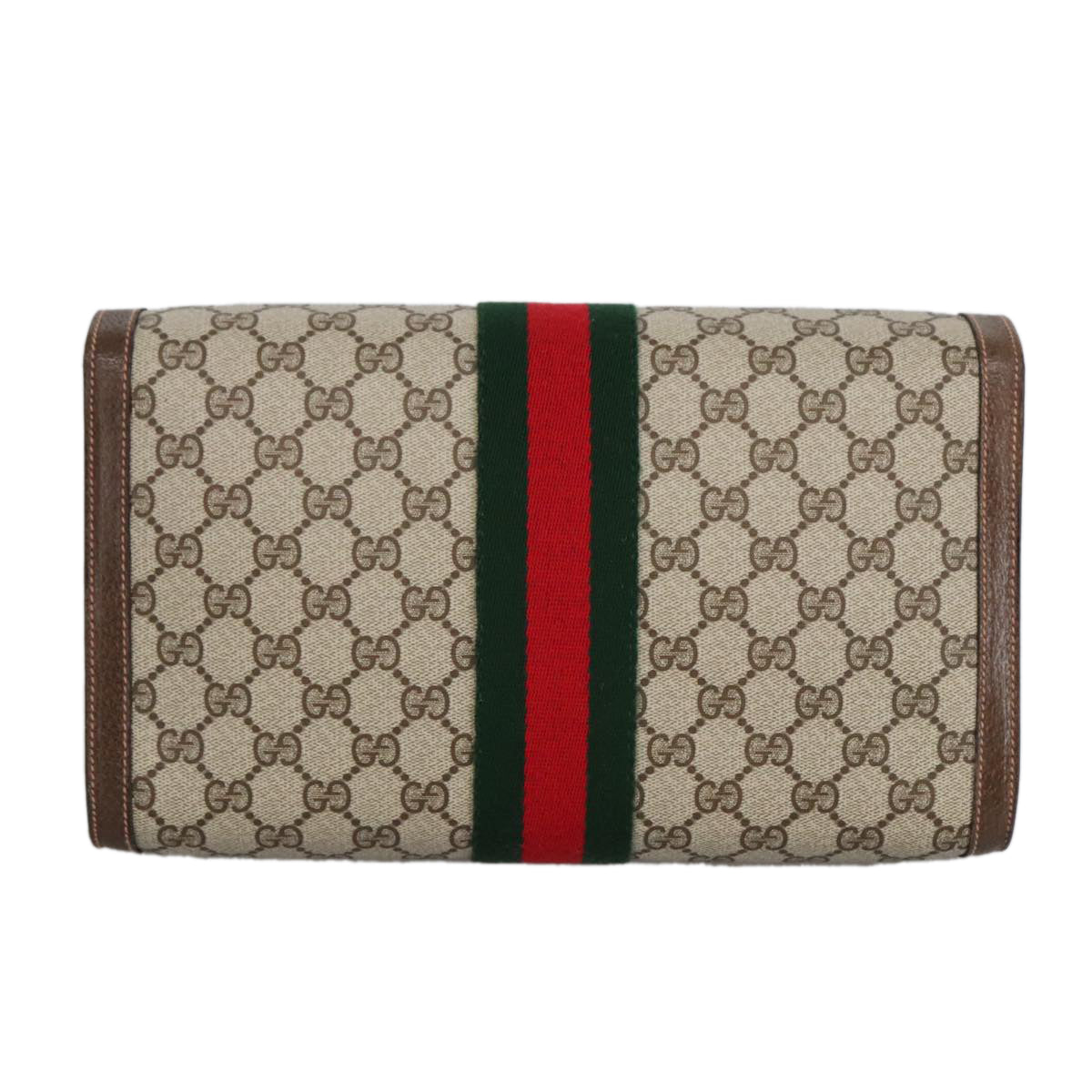 GUCCI GG Supreme Web Sherry Line Clutch Bag PVC Beige Red 89 01 007 Auth ki5050