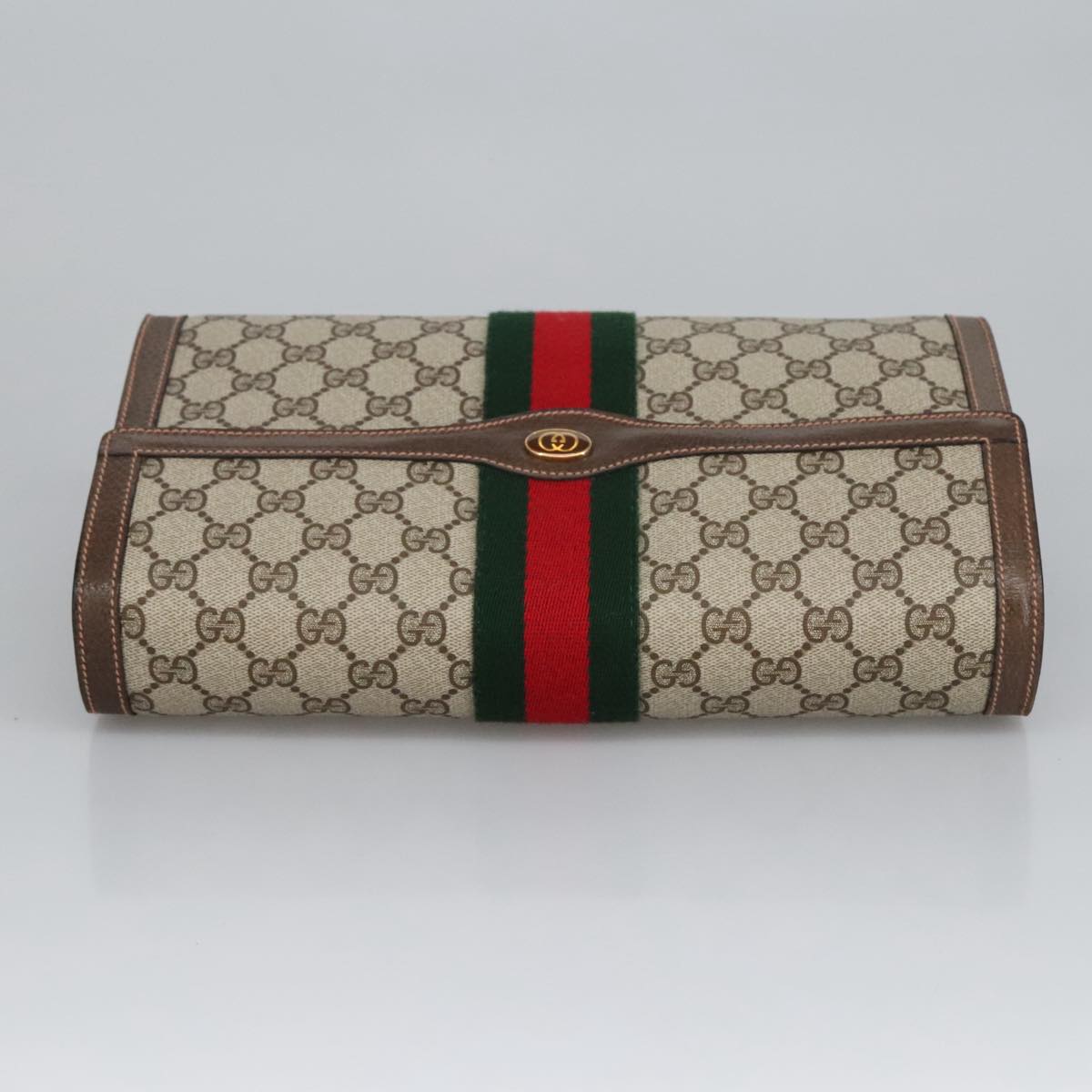 GUCCI GG Supreme Web Sherry Line Clutch Bag PVC Beige Red 89 01 007 Auth ki5050