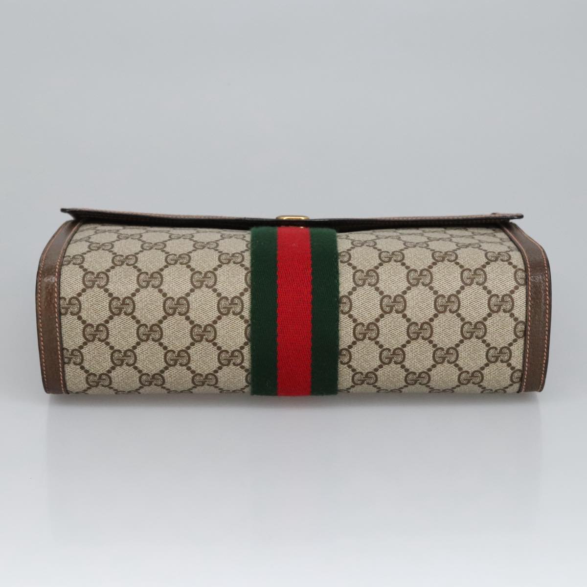 GUCCI GG Supreme Web Sherry Line Clutch Bag PVC Beige Red 89 01 007 Auth ki5050