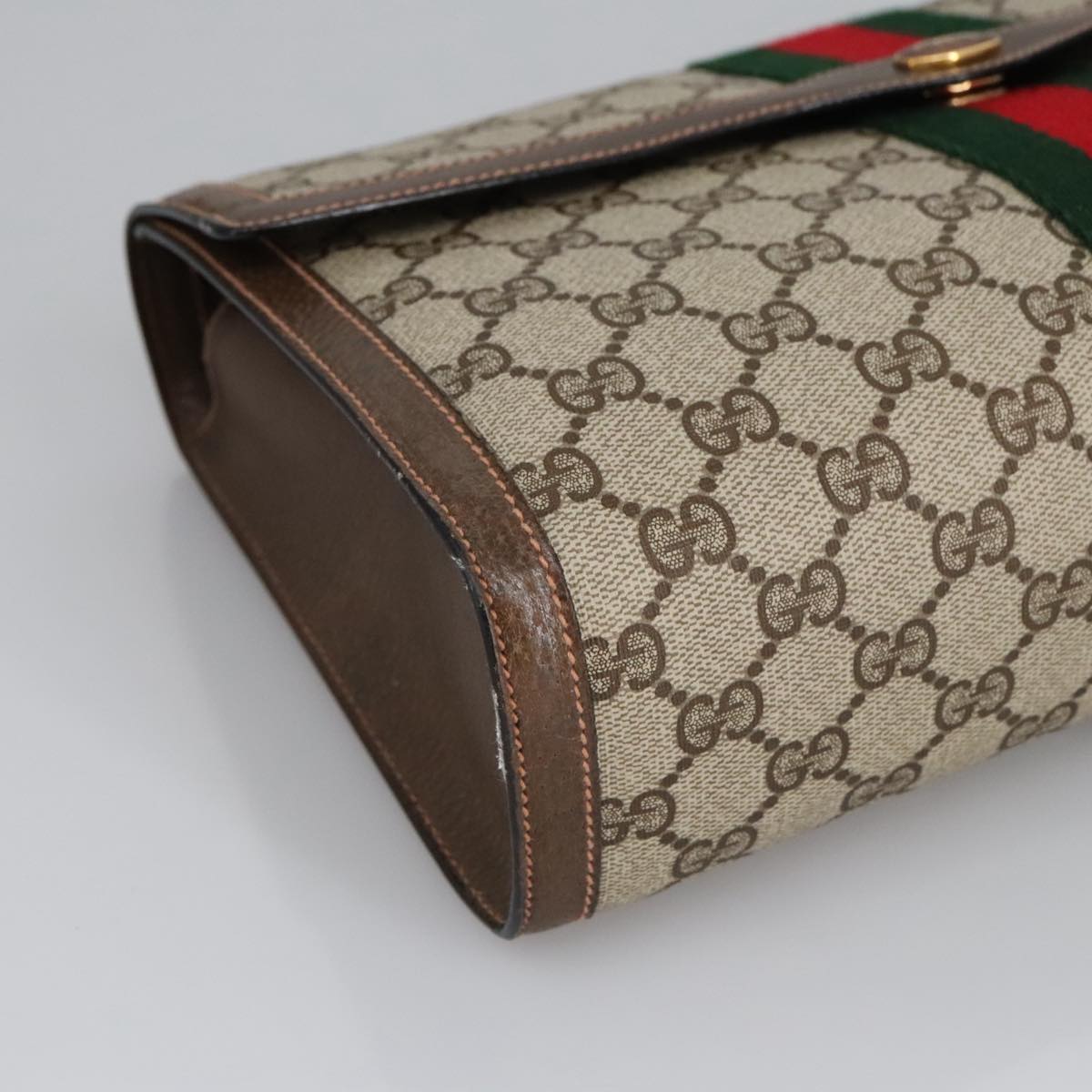 GUCCI GG Supreme Web Sherry Line Clutch Bag PVC Beige Red 89 01 007 Auth ki5050