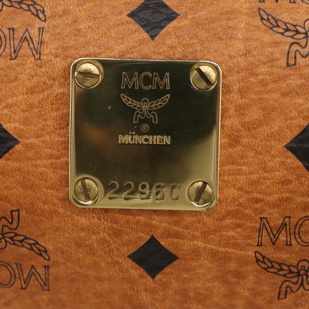 MCM Vicetos Logogram Mini Boston Bag PVC Leather Brown Gold Auth ki5053