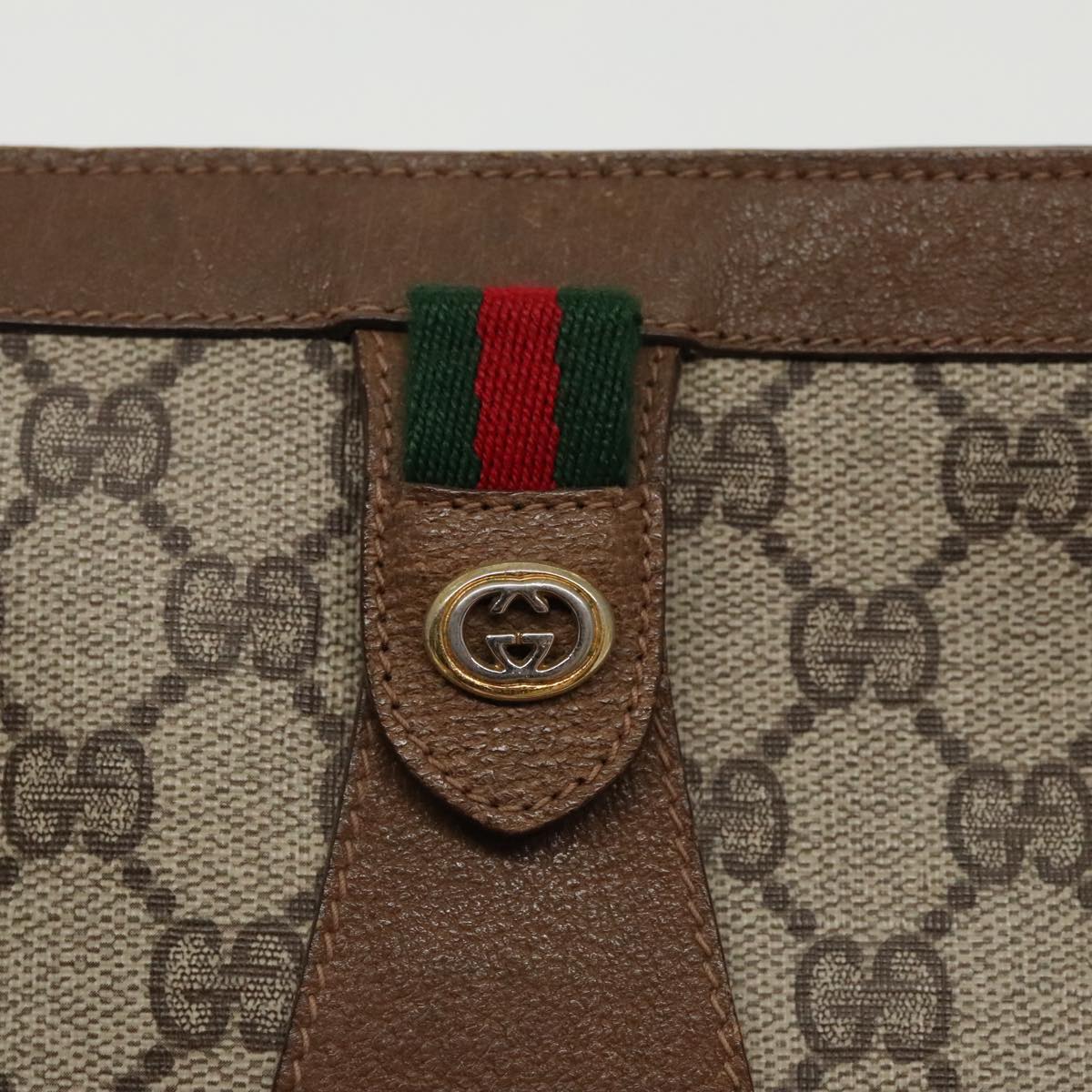 GUCCI GG Supreme Web Sherry Line Clutch Bag PVC Beige Red 89 01 032 Auth ki5061