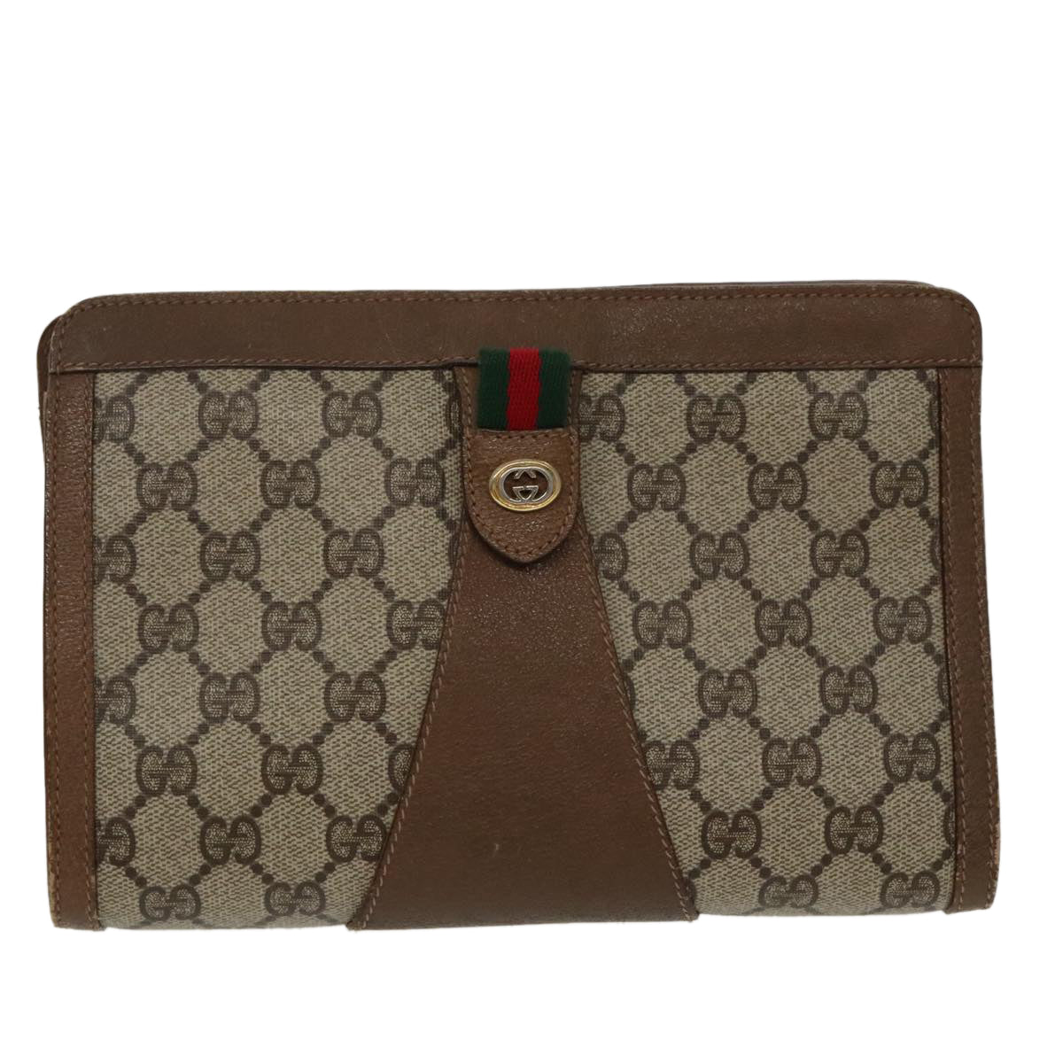 GUCCI GG Supreme Web Sherry Line Clutch Bag PVC Beige Red 89 01 032 Auth ki5061 - 0