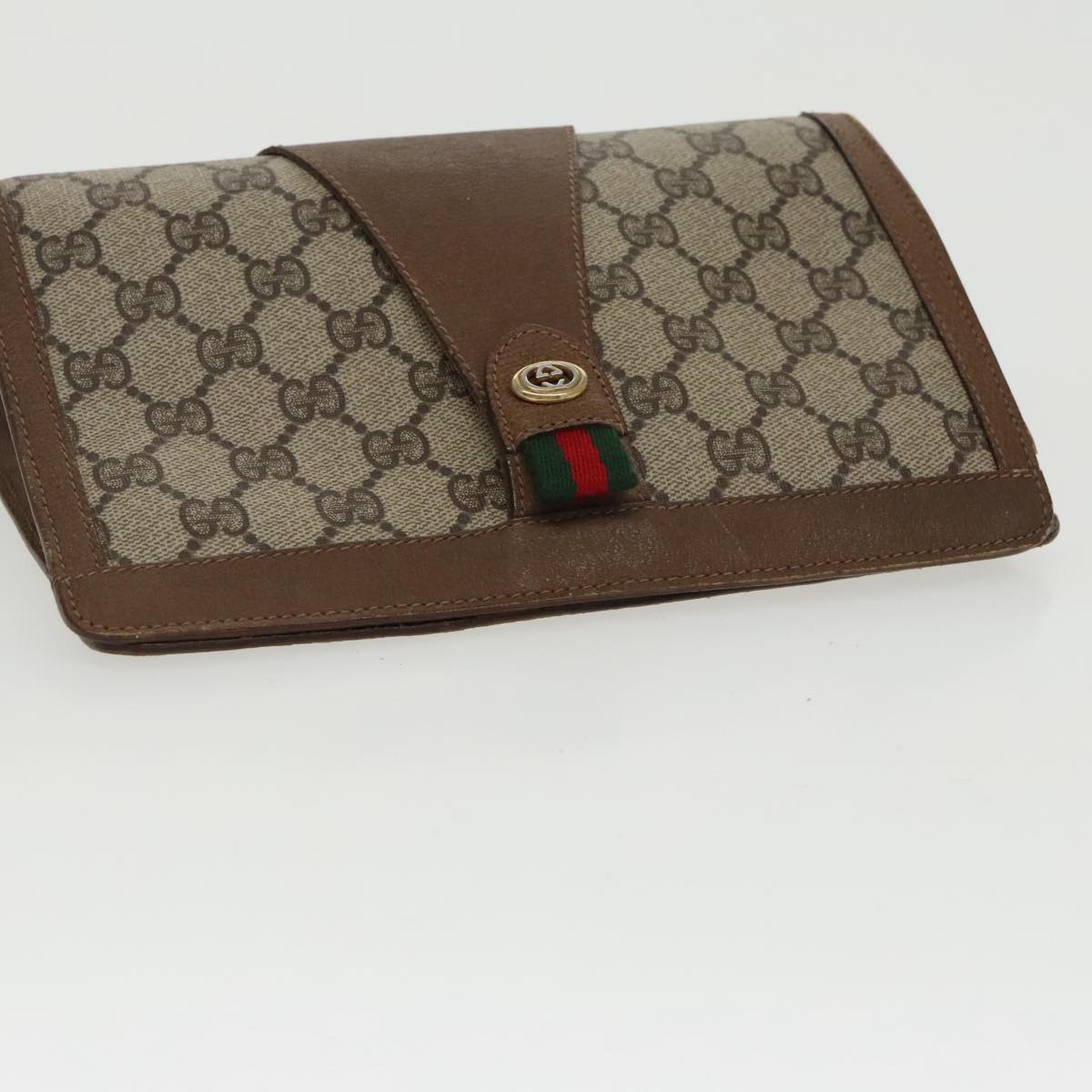 GUCCI GG Supreme Web Sherry Line Clutch Bag PVC Beige Red 89 01 032 Auth ki5061