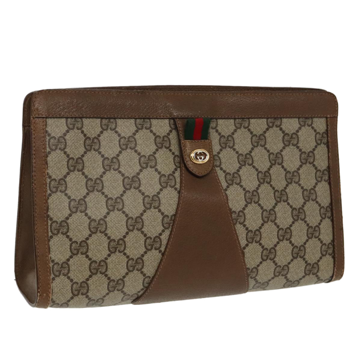 GUCCI GG Supreme Web Sherry Line Clutch Bag PVC Beige Red 89 01 033 Auth ki5062