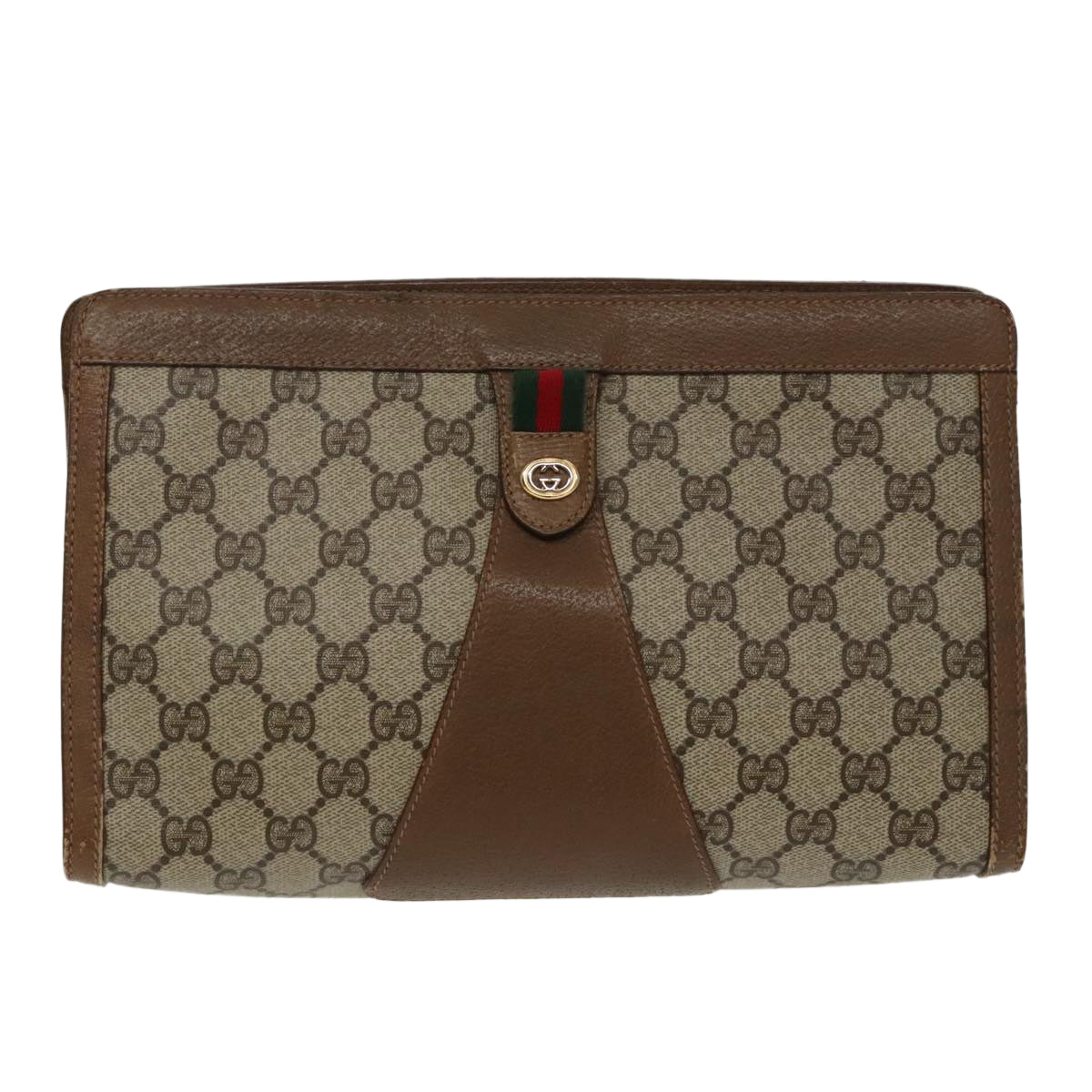 GUCCI GG Supreme Web Sherry Line Clutch Bag PVC Beige Red 89 01 033 Auth ki5062