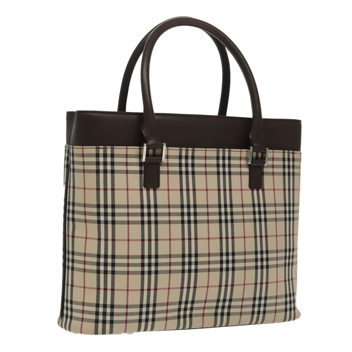 BURBERRY Nova Check Tote Bag Nylon Beige Silver Auth ki5071