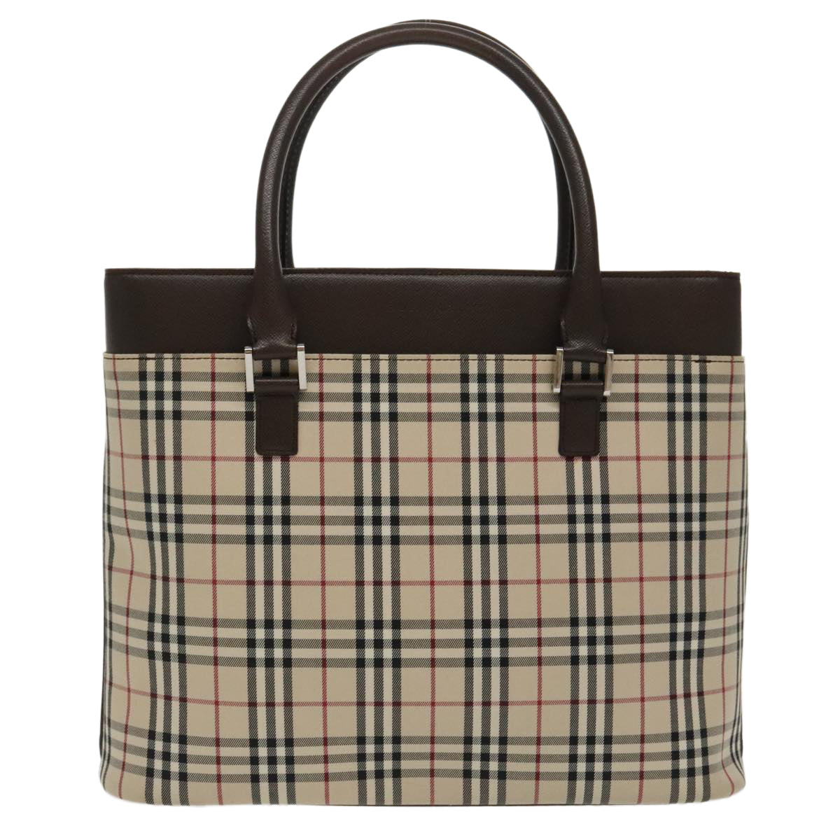 BURBERRY Nova Check Tote Bag Nylon Beige Silver Auth ki5071