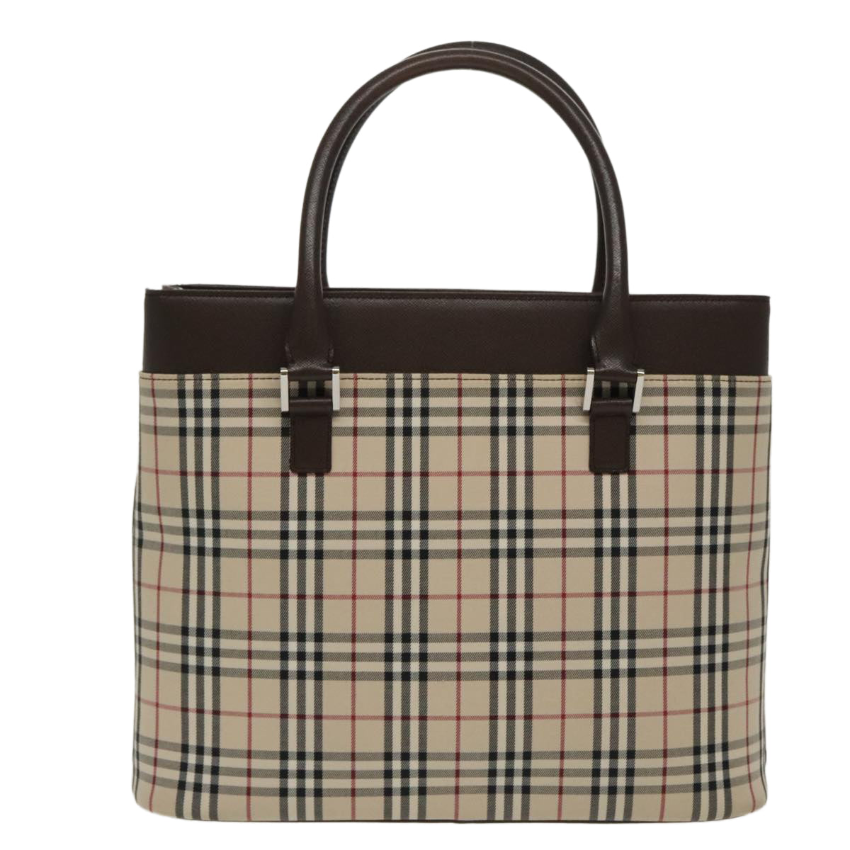 BURBERRY Nova Check Tote Bag Nylon Beige Silver Auth ki5071 - 0