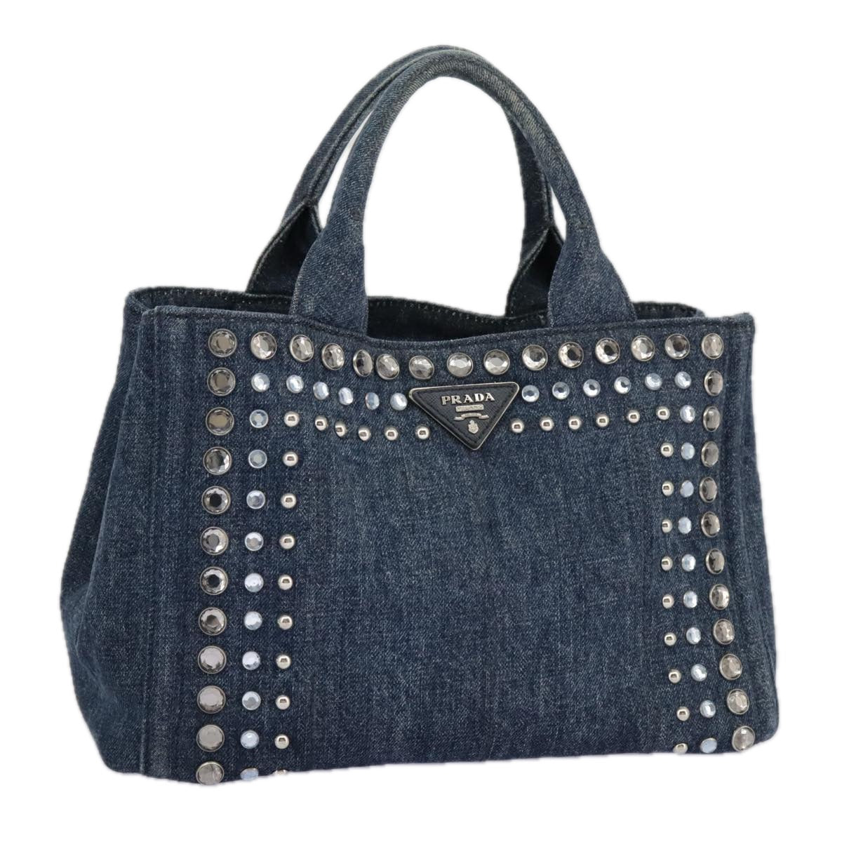 PRADA Bijoux Canapa PM Hand Bag Denim Blue Silver Auth ki5076