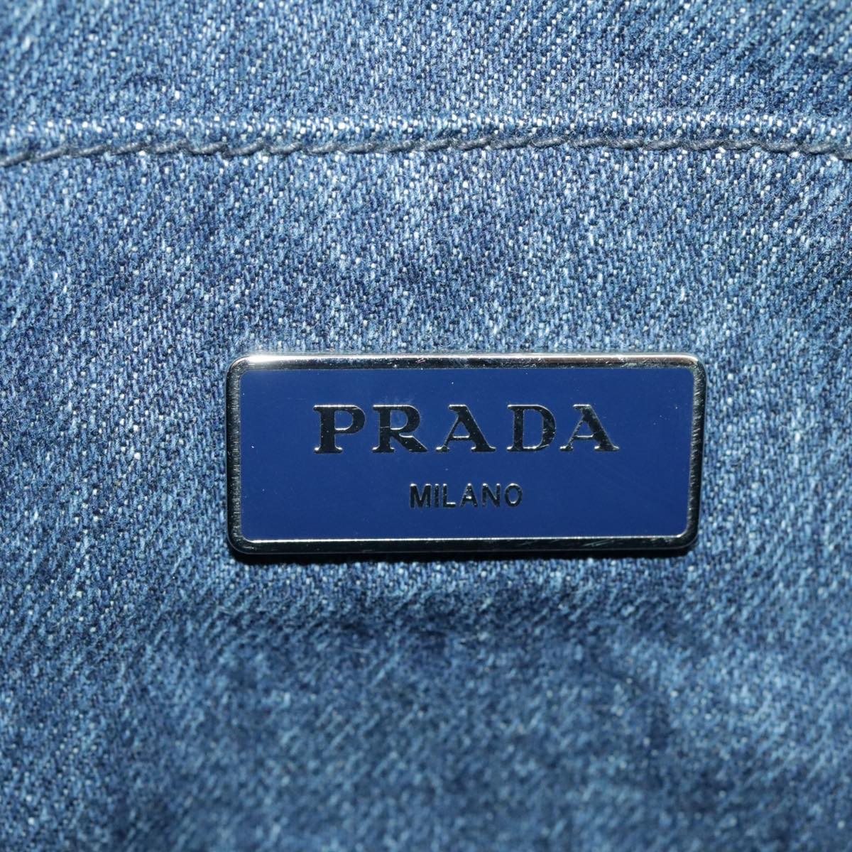 PRADA Bijoux Canapa PM Hand Bag Denim Blue Silver Auth ki5076